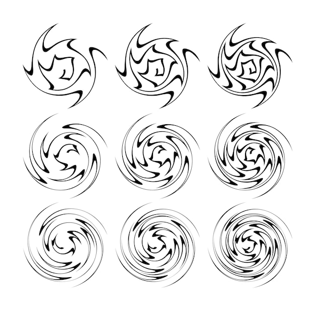 Vector set van zwart witte spiraal cirkel abstracte elementen