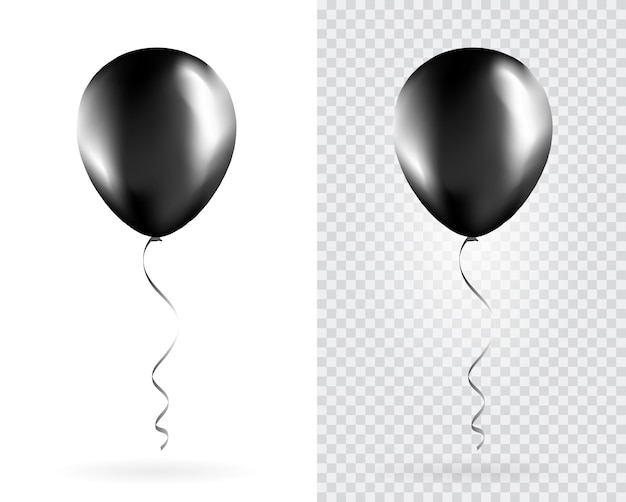 Set van zwarte ballonnen op transparante witte achtergrond Party ballonnen evenement ontwerp decoratie Mockup voor ballon print Vector