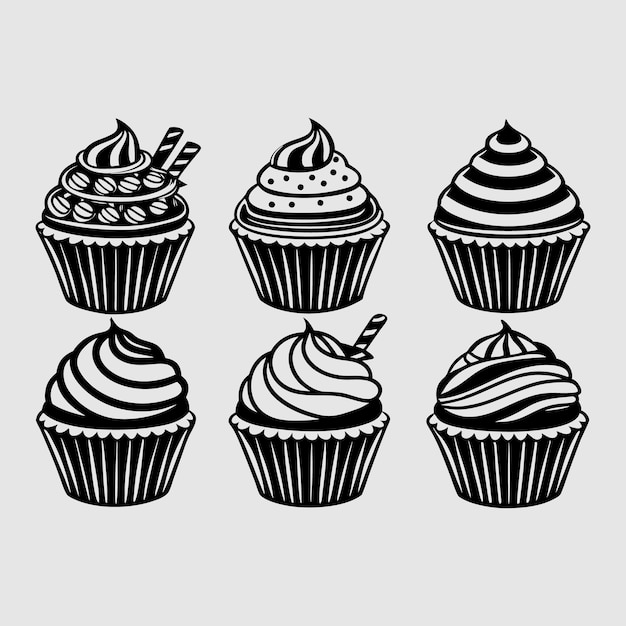 Set van zwarte cupcakes muffin logo Konditorei logo Vector illustraties