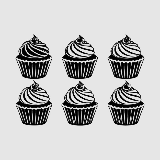 Set van zwarte cupcakes muffin logo Konditorei logo Vector illustraties