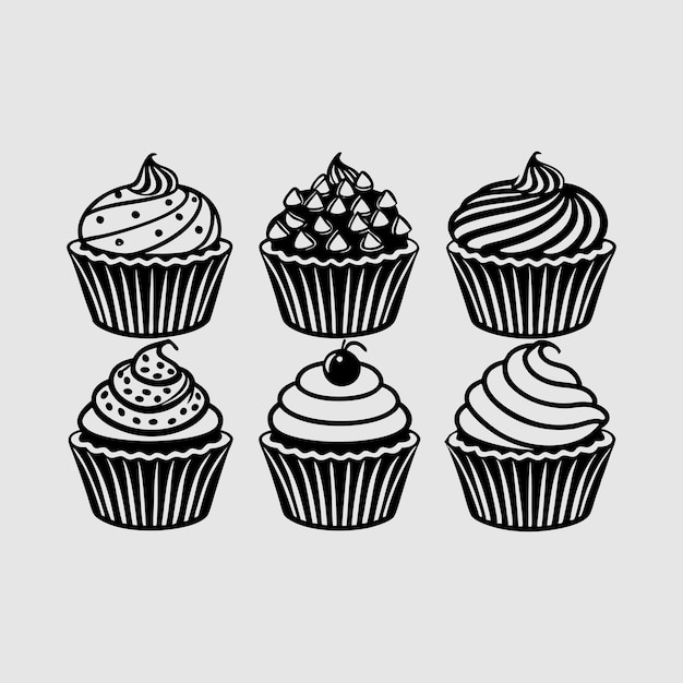 Set van zwarte cupcakes muffin logo Konditorei logo Vector illustraties