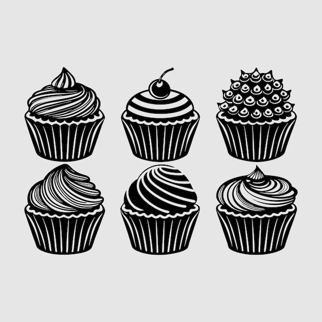 Set van zwarte cupcakes muffin logo Konditorei logo Vector illustraties