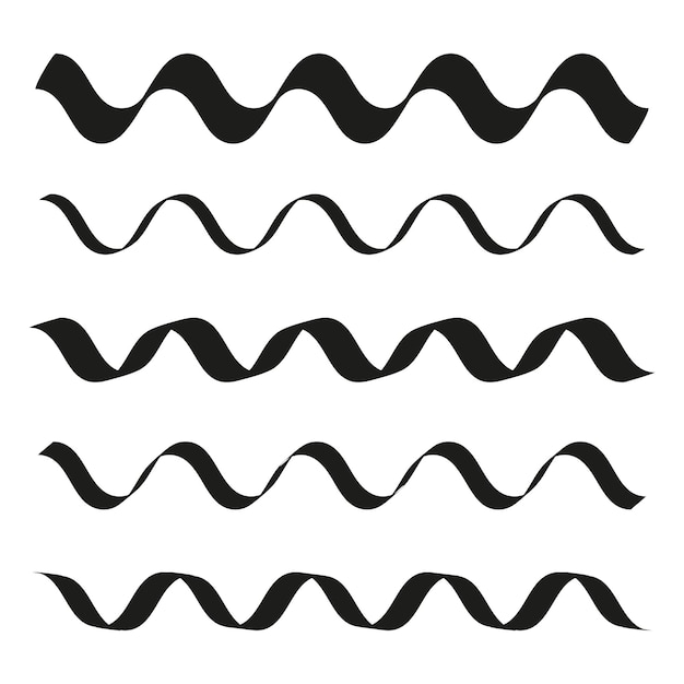 Set van zwarte golvende lijnen Vector naadloze golfpatronen Abstracte golfontwerpelementen