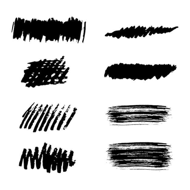 set van zwarte inkt grunge penseelstreken set penseelillustratoren set texturen