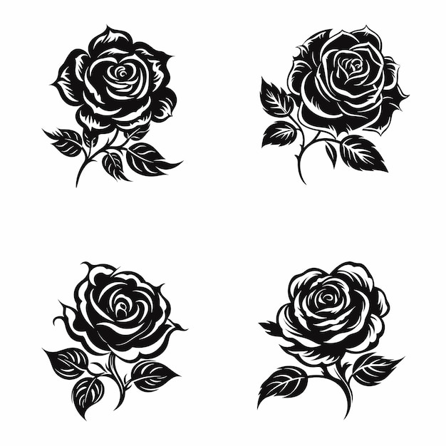 Set van zwarte rozen Abstract floral illustratie met delicate rozenbloesems op kleurrijke achtergrond