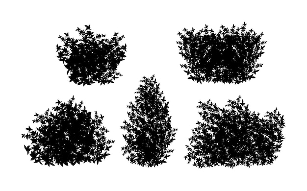 Set van zwarte sierplanten in de vorm van een haagRealistische tuinstruik seizoensstruik buxusboom kroonstruik gebladerteVoor het decoreren van een park, een tuin of een hek