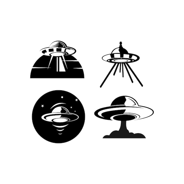 Set van zwarte silhouet buitenaardse ruimteschip ufo vector