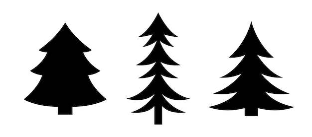 Set van zwarte silhouetten van kerstbomen. dennenboom iconen geïsoleerd. vector illustratie