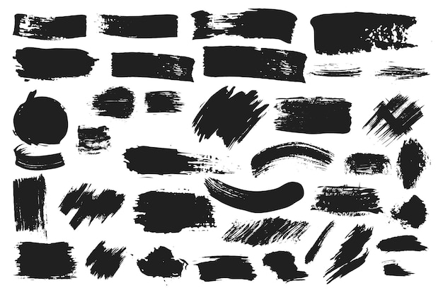 Set van zwarte verf inkt penseel strepen penseel lijnen vector elementen