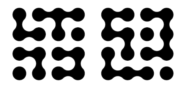 set van zwarte vloeistof verbonden cirkel dotsmetaballs patroon op witte abstarct geometrische vormen