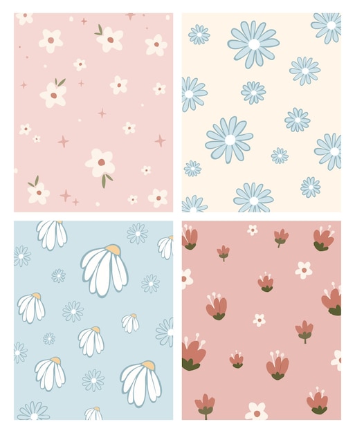 Set Variation Cute Flower Pattern Aesthetic Background