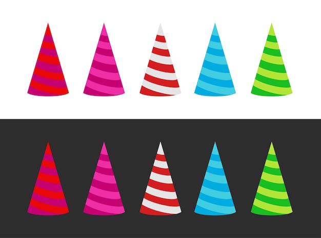 Vector set of varicoloured holiday cap on white and black backgrounds vector illustration