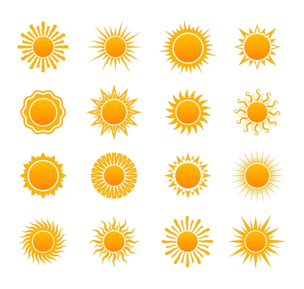 Vector set of variety of sun icons summer sunlight nature sky