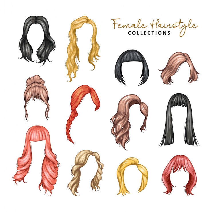 Vector set of variety women hairstyles