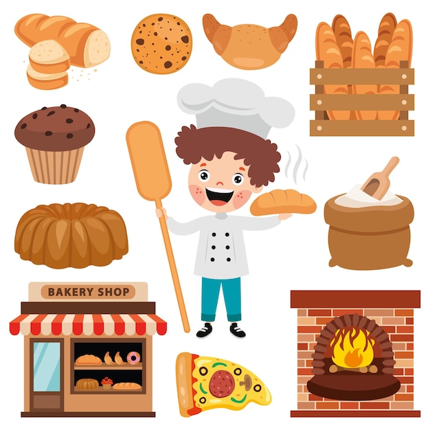 Set of various bakery elements