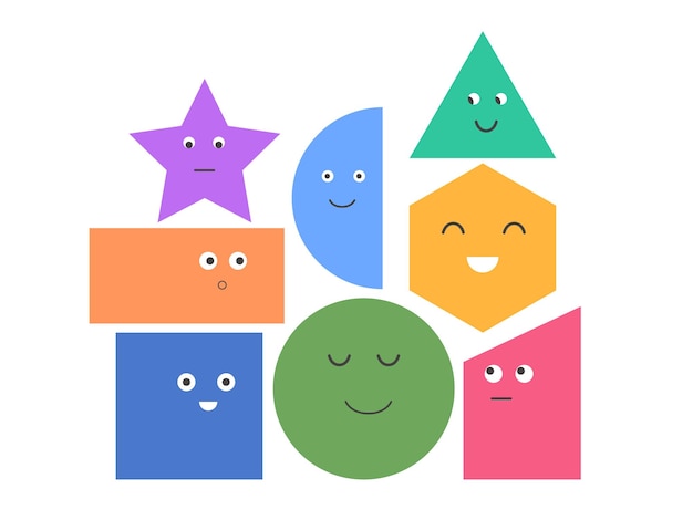 Set of Various basic Geometric Figures with face emotions