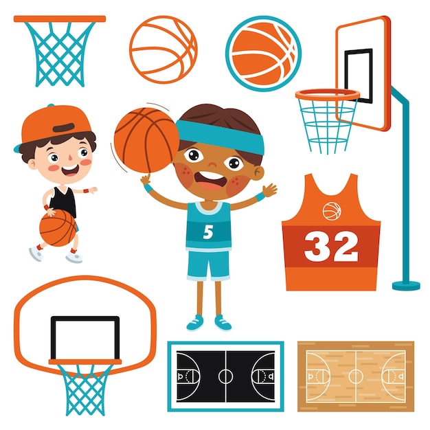 Set of various basketball elements