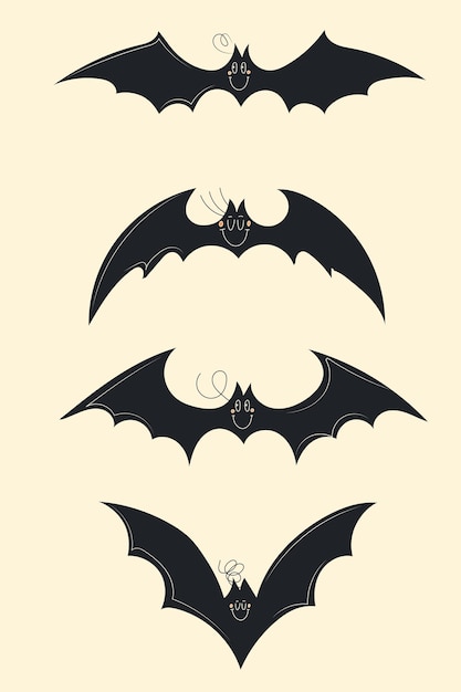 Vector set of various black and white of bats with face emotions, hands and legs.