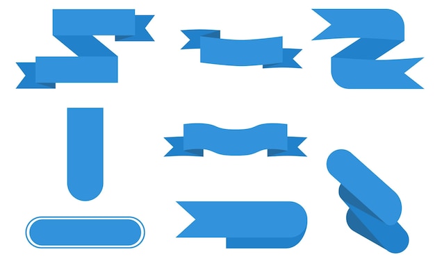 青色のさまざまなサイズと形のさまざまなブルー リボン リボンのセット