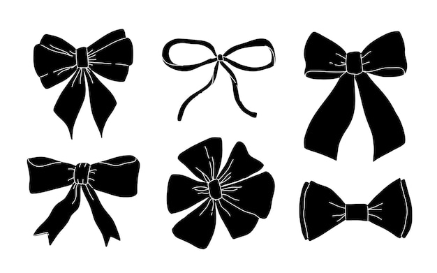 さまざまな弓のセット プレゼントリボン 手描きの弓の結び目と平らなスタイル
