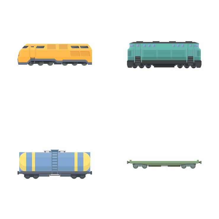 Vector set of various cartoon trains isolated on white background