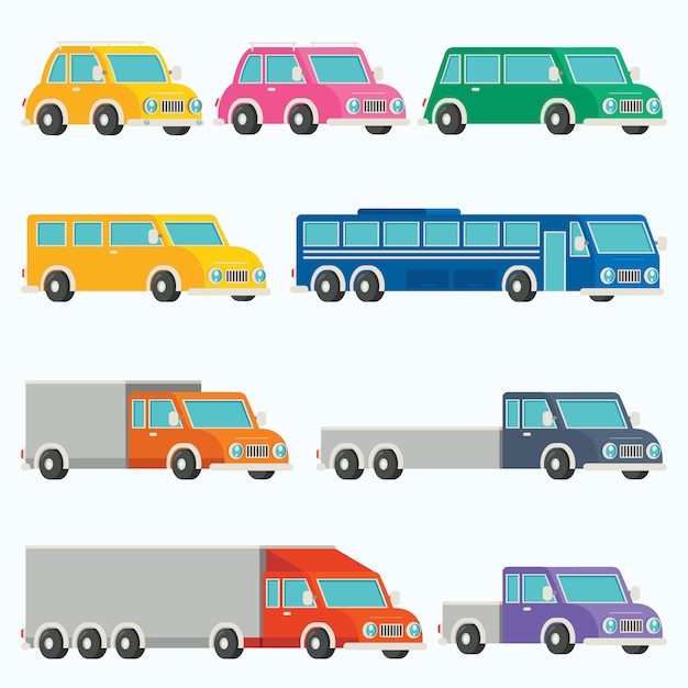 set of various cartoon vehicles