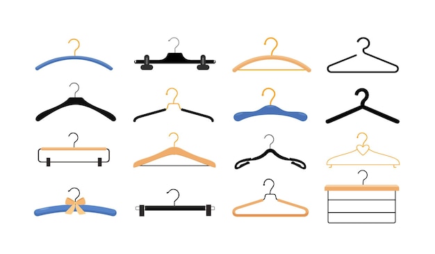 Vector set of various clothes hangers isolated on white background