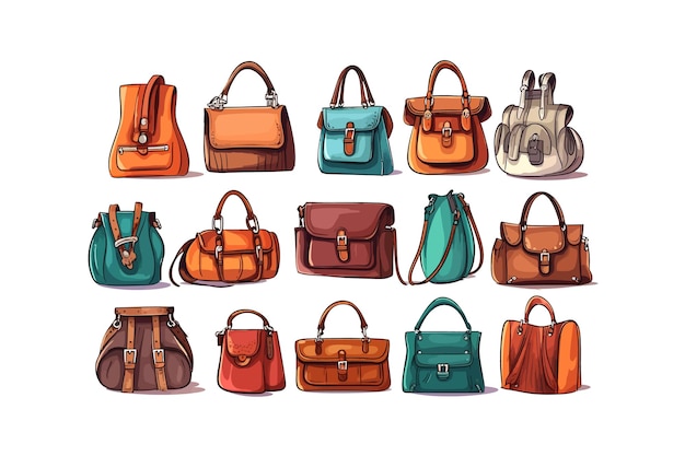 Set of various colorful female bags Womens handbag Vector illustration design