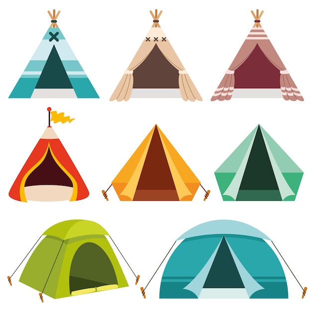 Vector set of various colorful tents