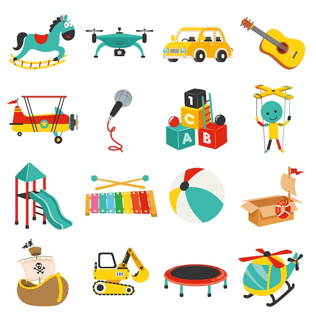 Vector set of various colorful toys