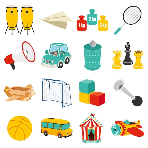 Set of various colorful toys