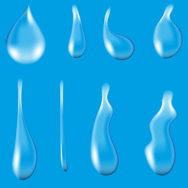 Vector set of various colorful water droplets. concept art design of water droplets. blue background