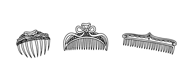 Vettore un set di vari pettini per capelli antico accessorio da donna in stile vintage