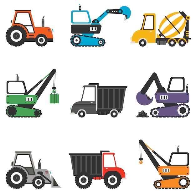 Set of various construction machines