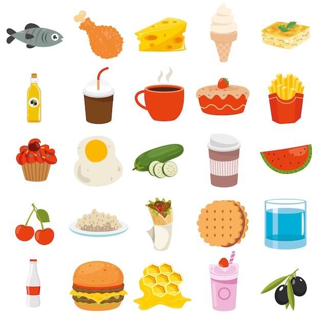 Vector set of various delicious foods