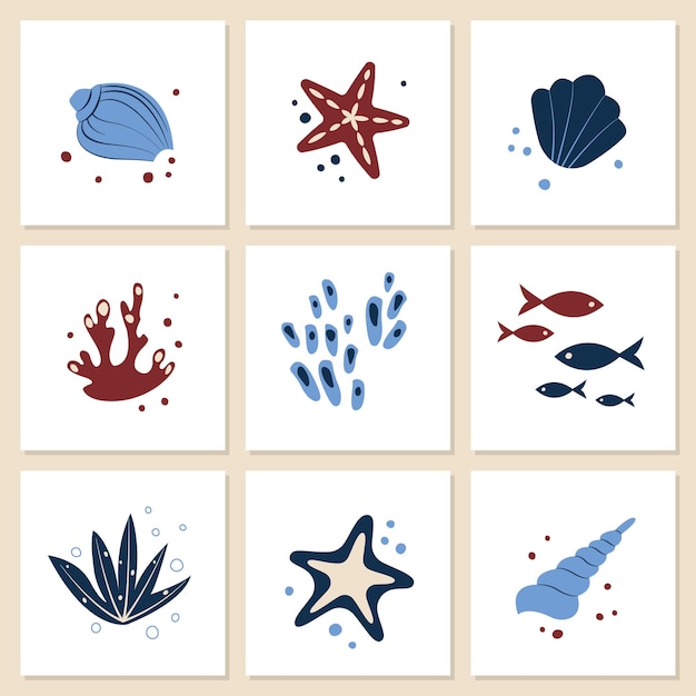 Vector set of various elements of the marine theme