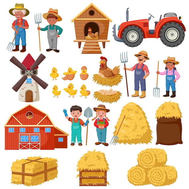 Set Of Various Farm Elements Vector illustration