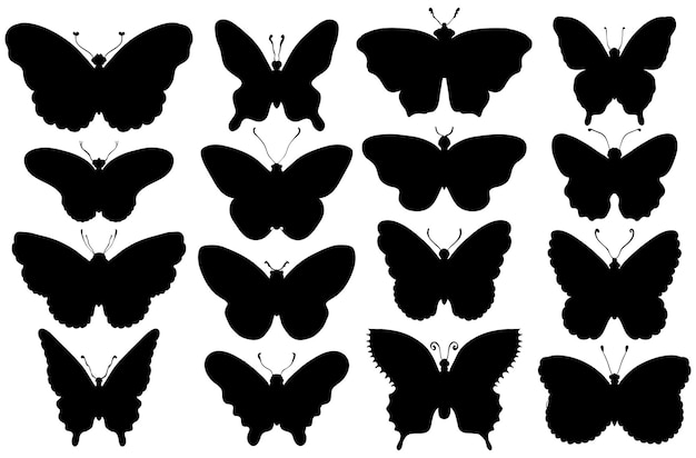 Set of various forms of butterflies silhouettes