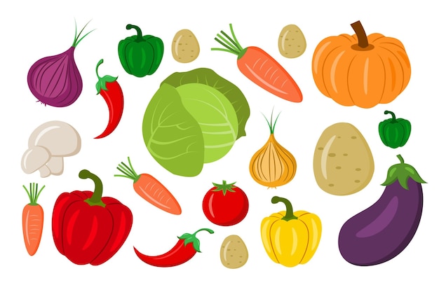 Vector set of various fruit and vegetable drawing cartoon style vector