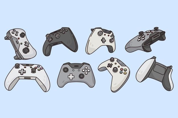 Set of various game controllers