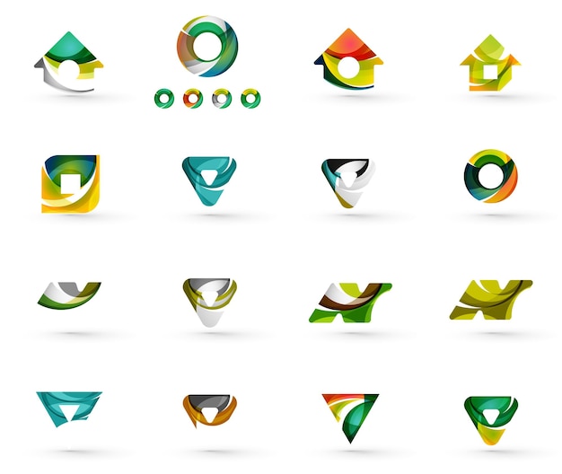 Set of various geometric icons rectangles triangles squares circles or swirls