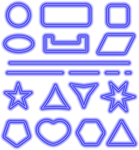 A set of various geometric shapes in a neon design. Materials for signs, presentations, etc. Vector