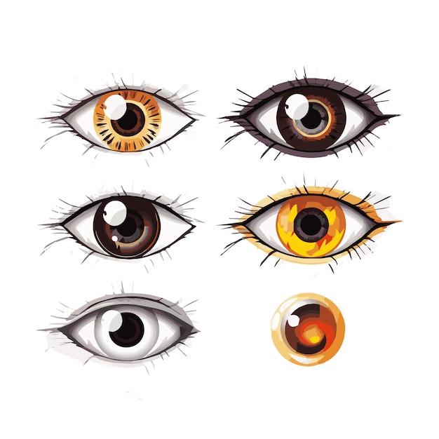 Vector set of various hand drawn doodle eyes vector flat illustration collection of evil ra turkish greek and esoteric eye different shapes isolated on white background colorful clairvoyance elements