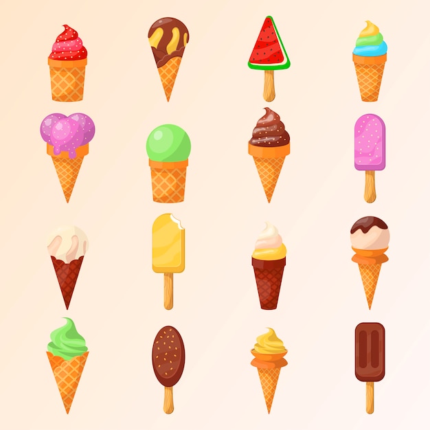 Set of various ice-cream cones