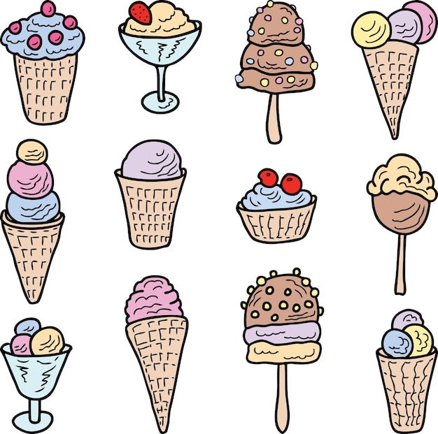 A set of the various ice cream