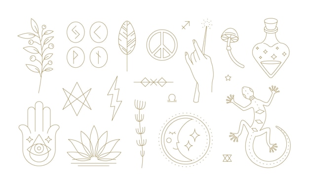 Set of various mystical linear graphic signs