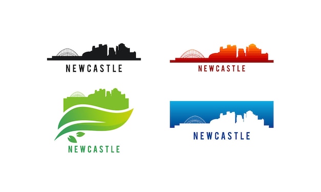 Set of various newcastle city skyline silhouette vector illustration