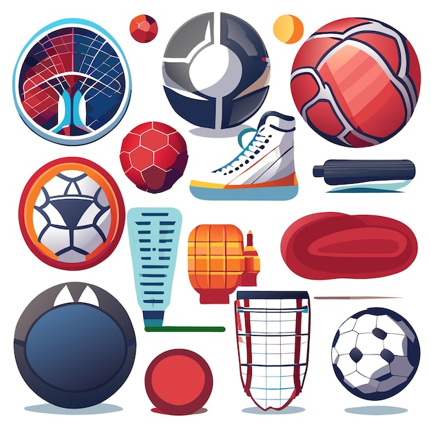 Vector set of various sports equipment with ball drawing style vector