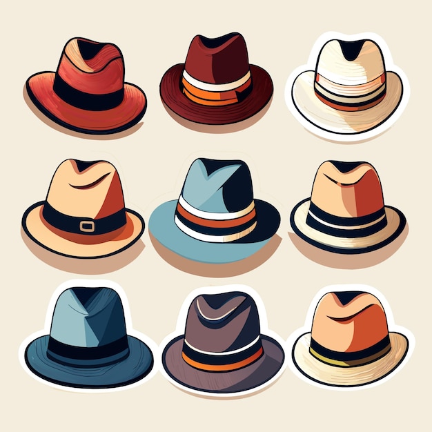 Vector set of various style of fashion male hat in cartoon style