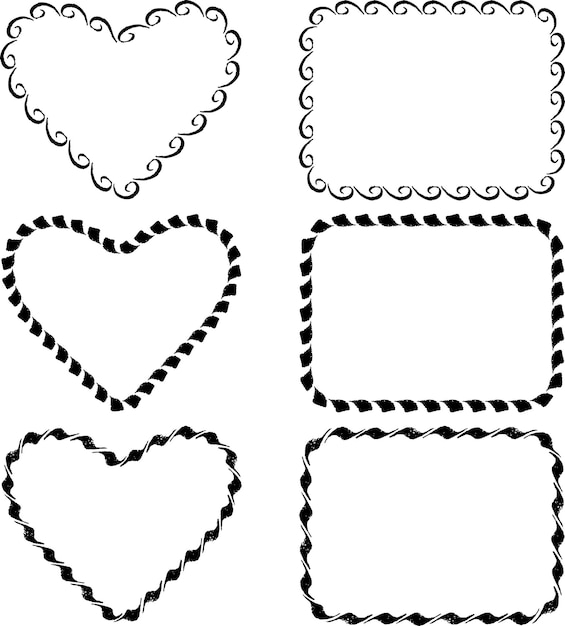 Set of various vector frames and heart shapes from drawn decorative elements